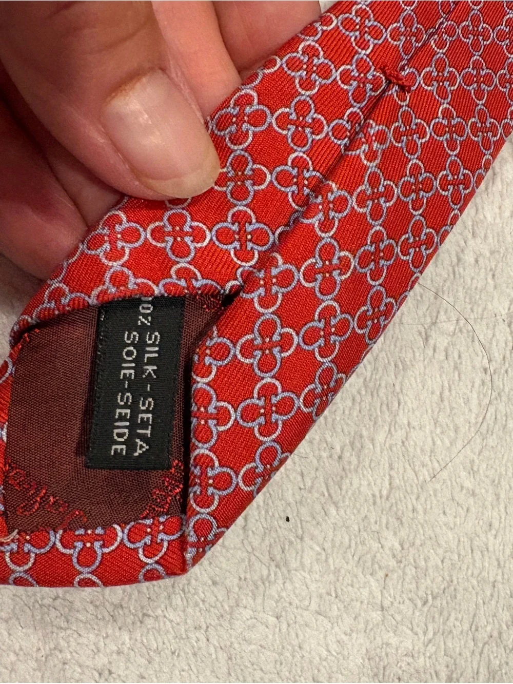 Salvatore Ferragamo Red Silk Tie with White Geometric Motif
